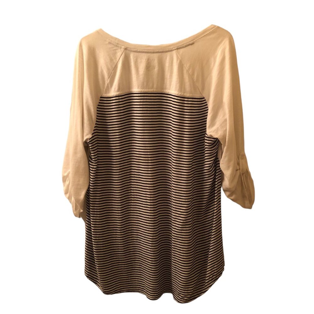 Sonoma White and Blue Striped Scoop Neck 3/4 Sleeve Blouse XL